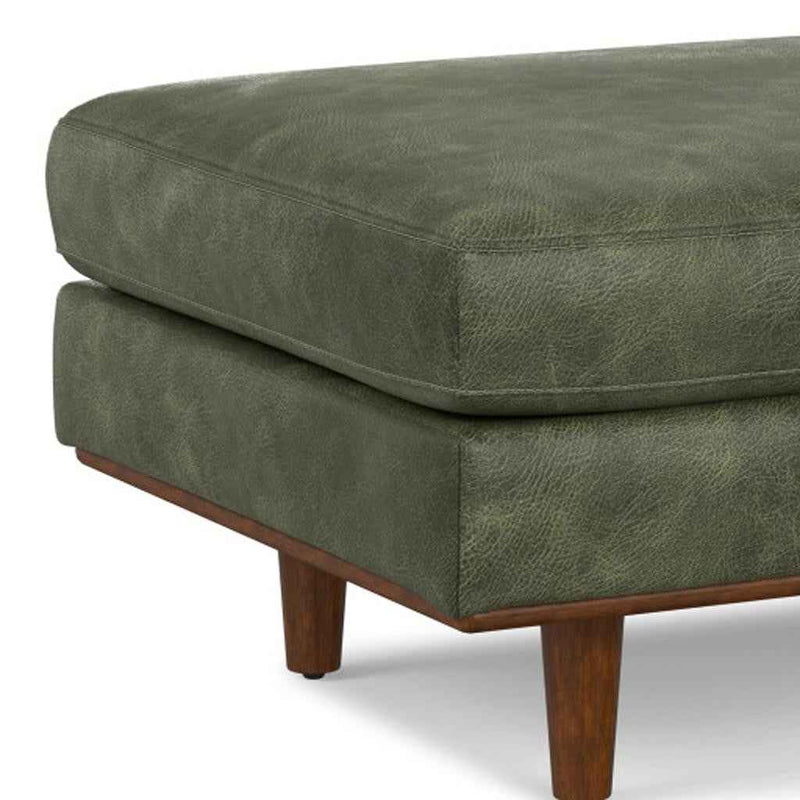33" Green and Brown Leather Cocktail Ottoman