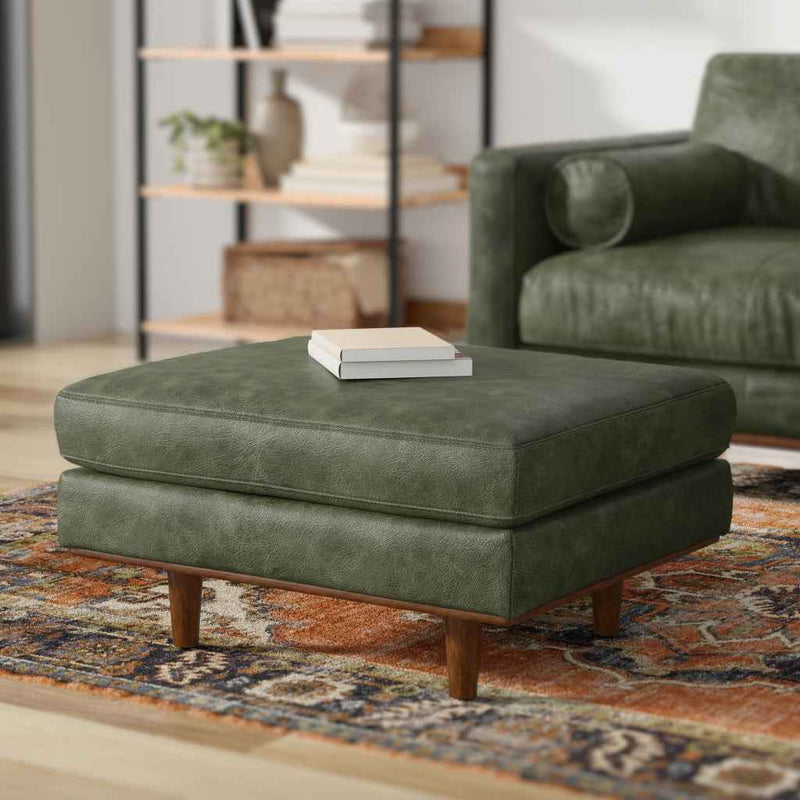 33" Green and Brown Leather Cocktail Ottoman