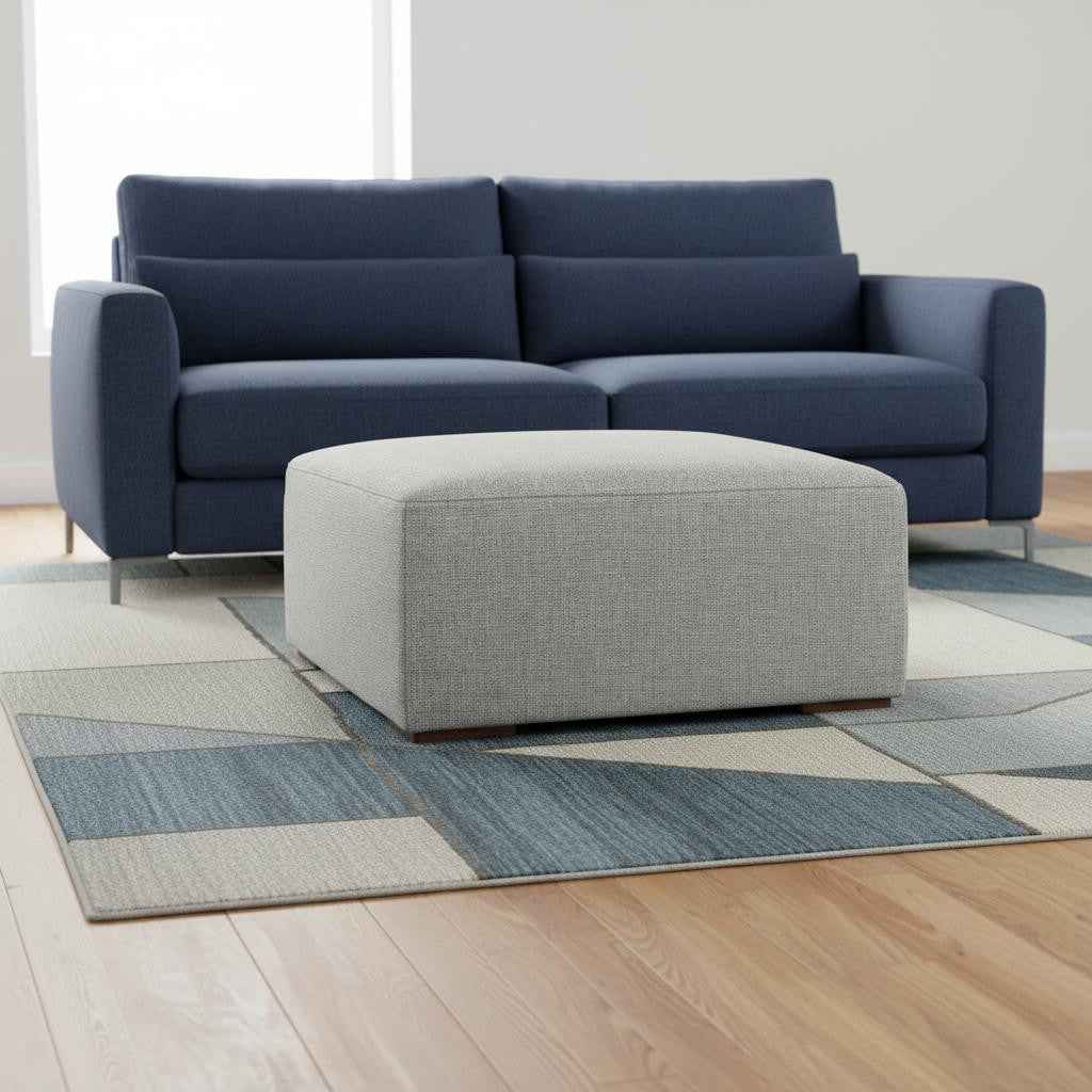 34" Gray and Brown Fabric Ottoman