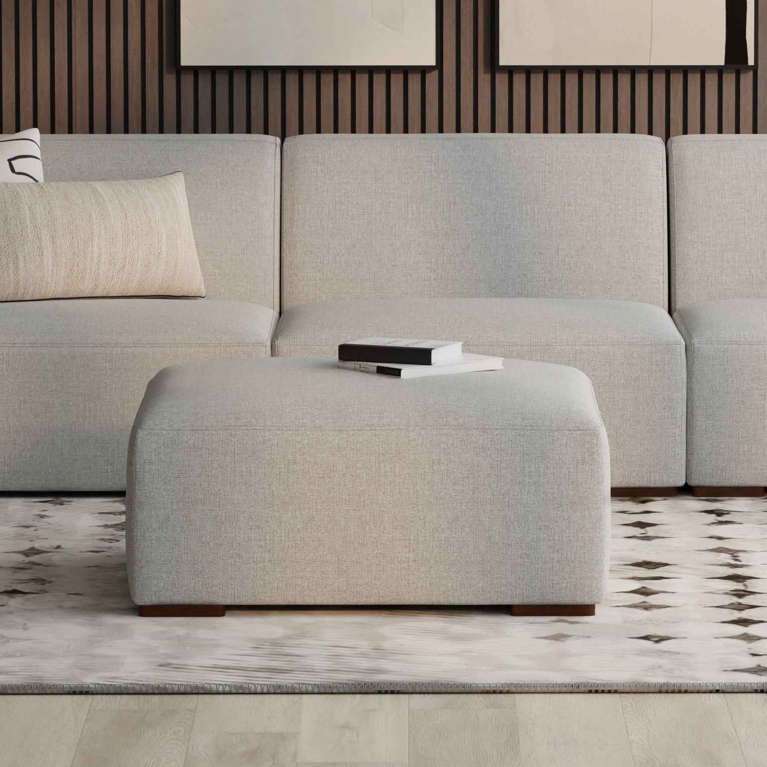 34" Gray and Brown Fabric Ottoman