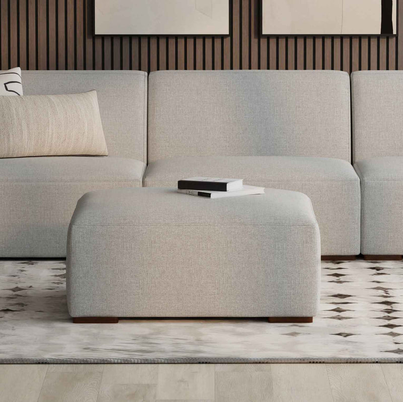 34" Gray and Brown Fabric Ottoman