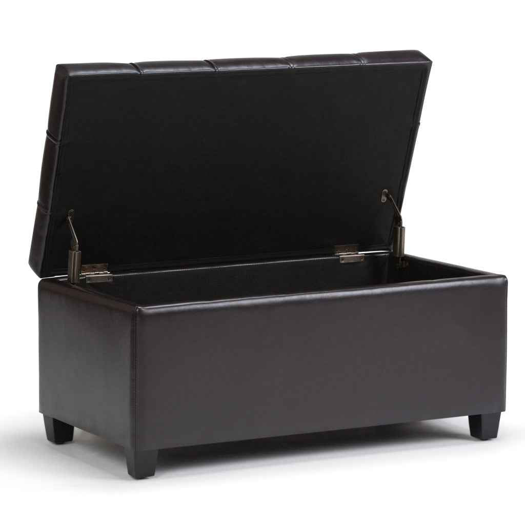 33" Espresso and Brown Upholstery Storage Ottoman