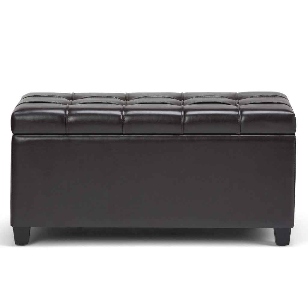 33" Espresso and Brown Upholstery Storage Ottoman
