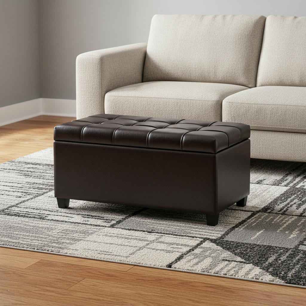 33" Espresso and Brown Upholstery Storage Ottoman