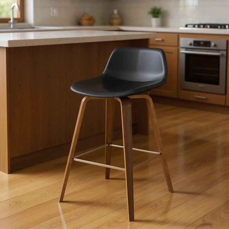 28" Black Wood Backless Counter Height Bar Chair