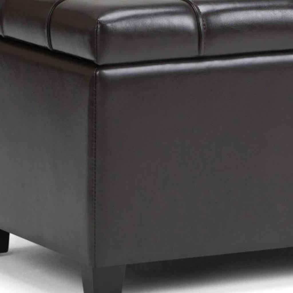 33" Espresso and Brown Upholstery Storage Ottoman