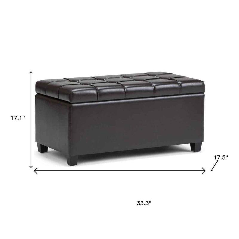 33" Espresso and Brown Upholstery Storage Ottoman
