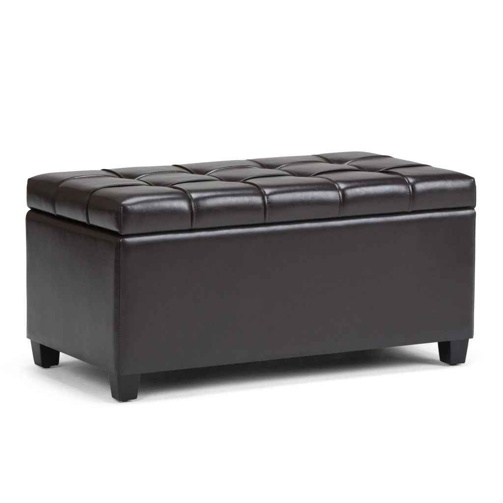 33" Espresso and Brown Upholstery Storage Ottoman