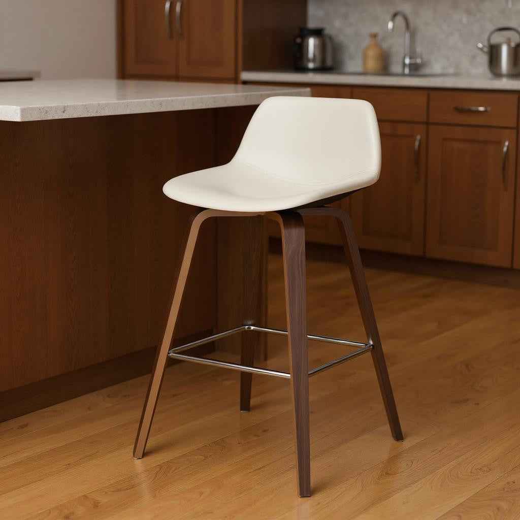 28" Cream Wood Backless Counter Height Bar Chair