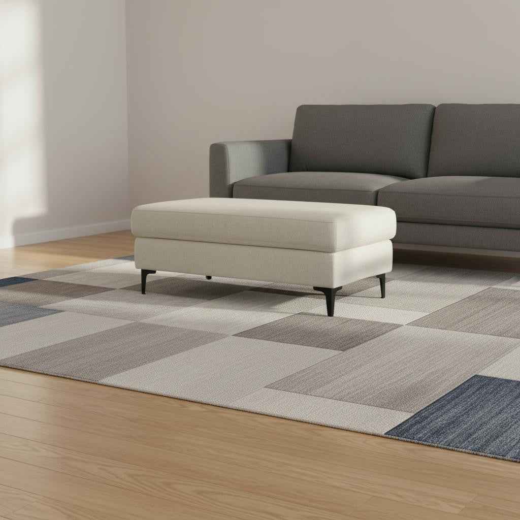 48" Cream and Black Fabric Ottoman