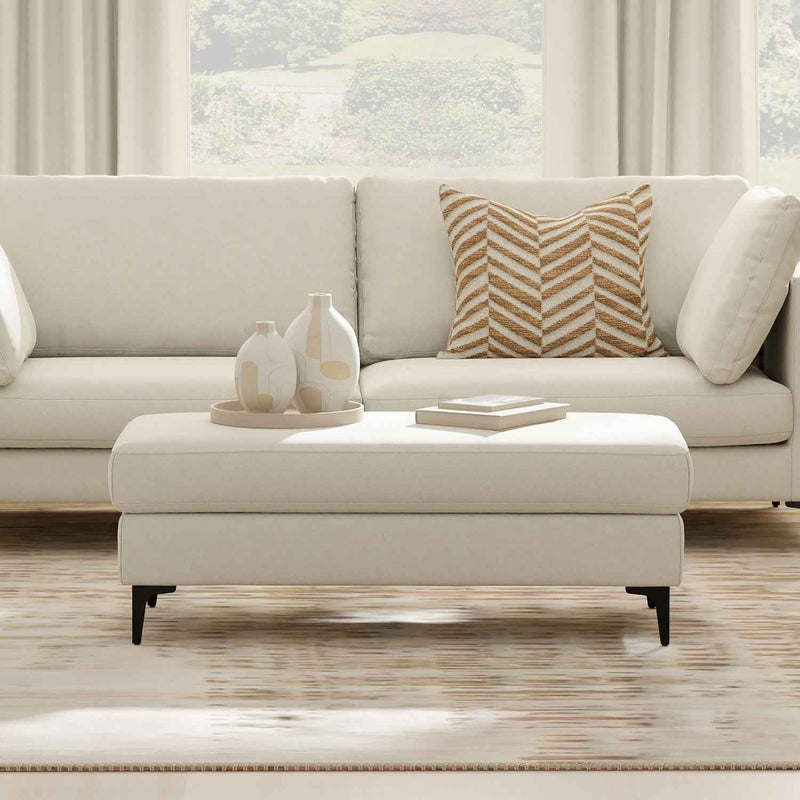 48" Cream and Black Fabric Ottoman