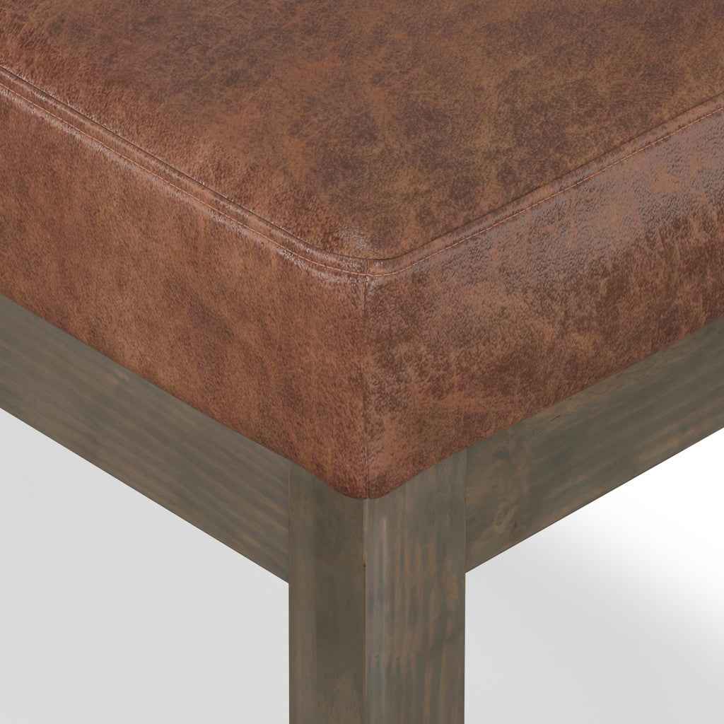 27" Brown Leather Footstool
