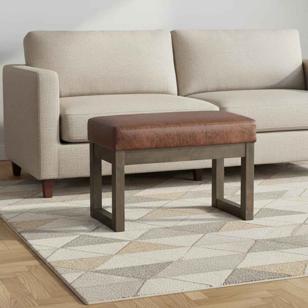 27" Brown Leather Footstool