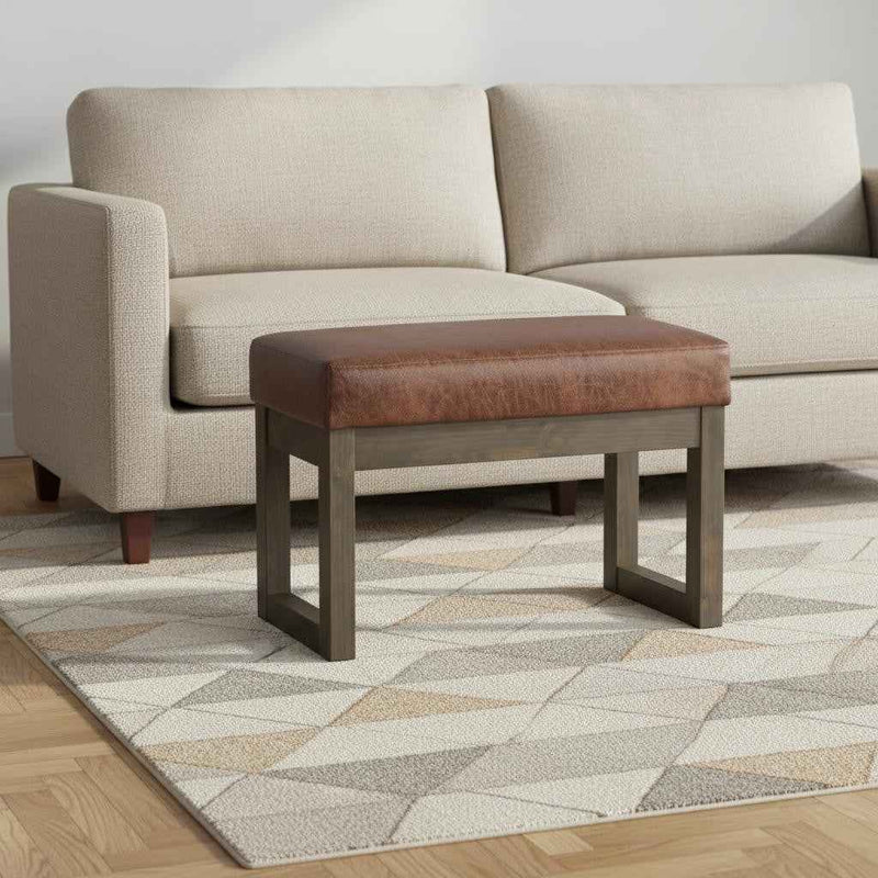 27" Brown Leather Footstool