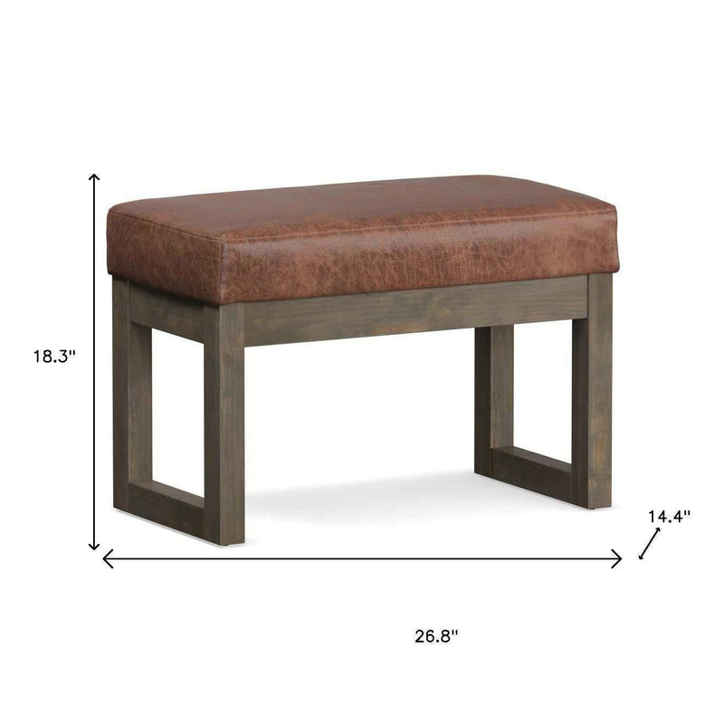 27" Brown Leather Footstool