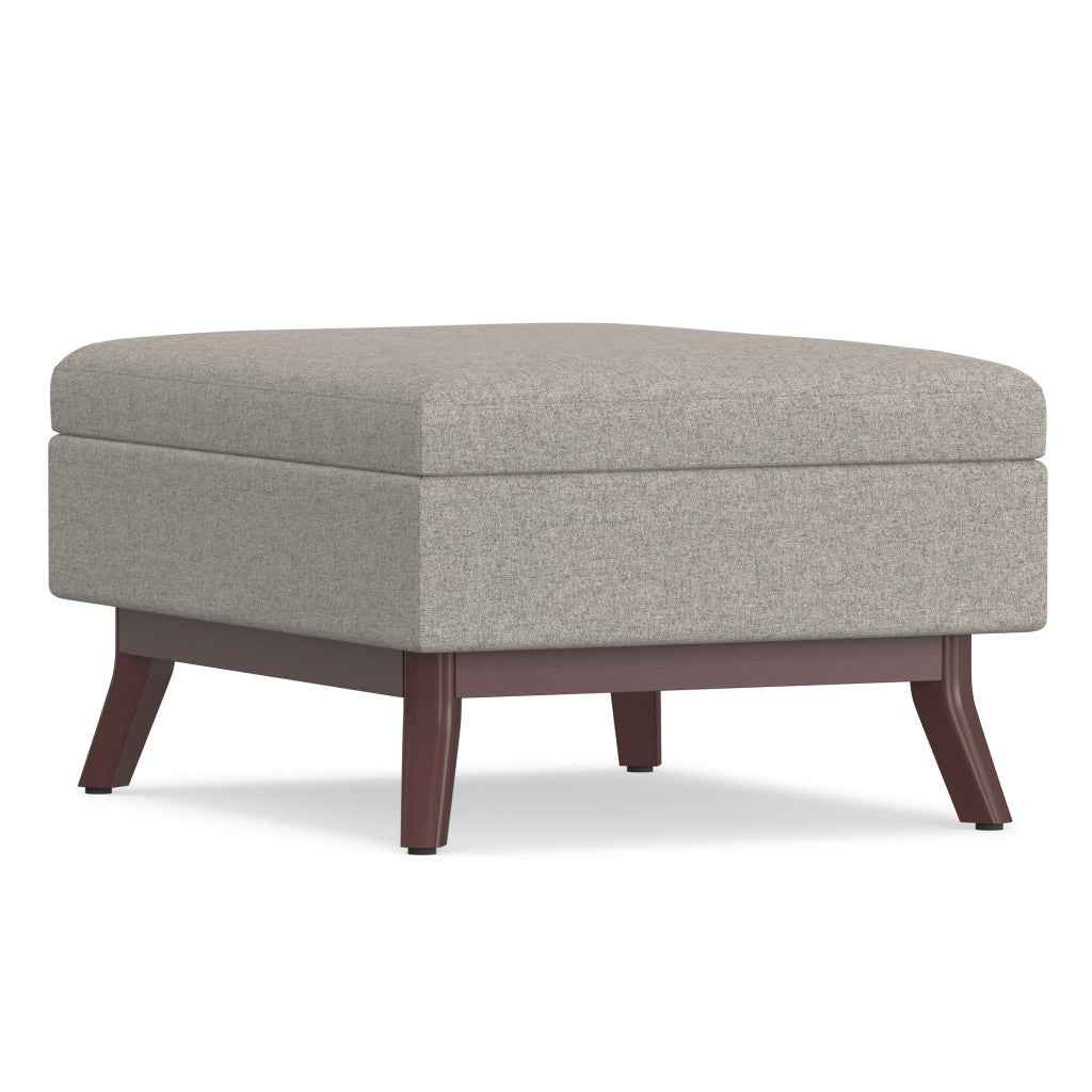 34" Gray and Brown Fabric Cocktail Ottoman With Storage