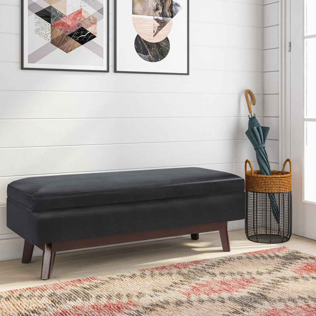 48" Black and Brown Leather Cocktail Ottoman With Storage