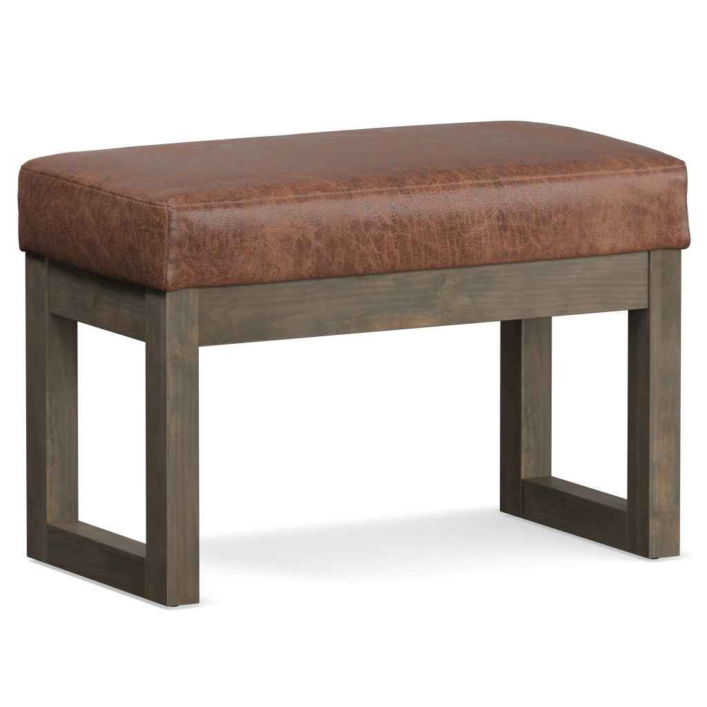 27" Brown Leather Footstool
