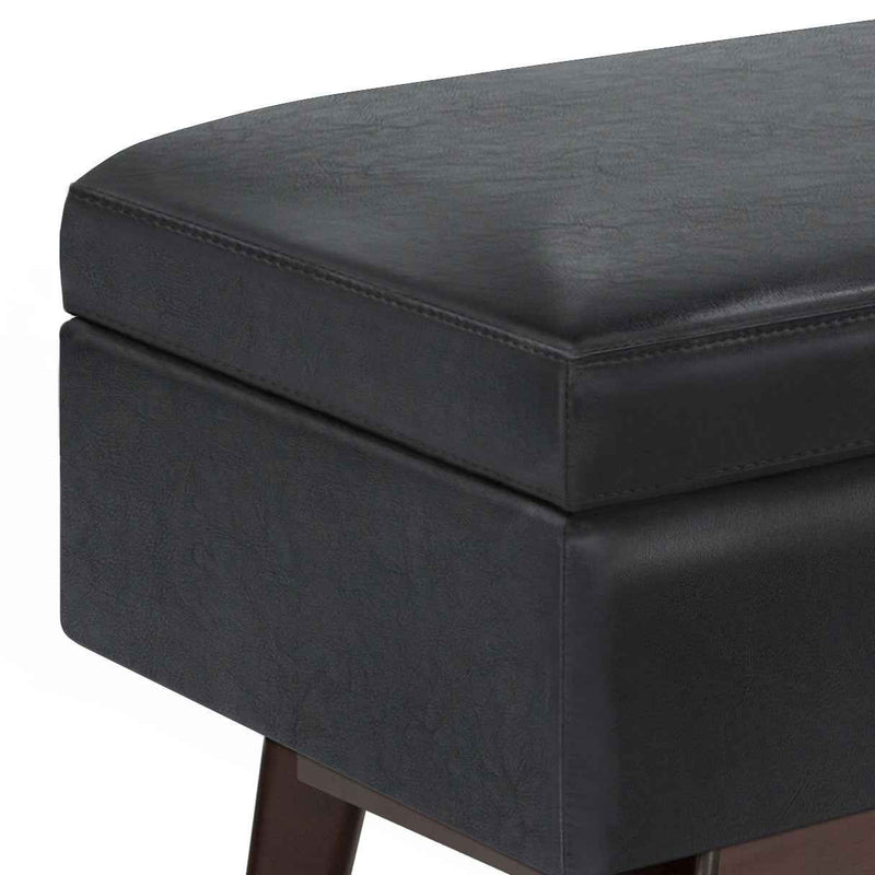 48" Black and Brown Leather Cocktail Ottoman With Storage