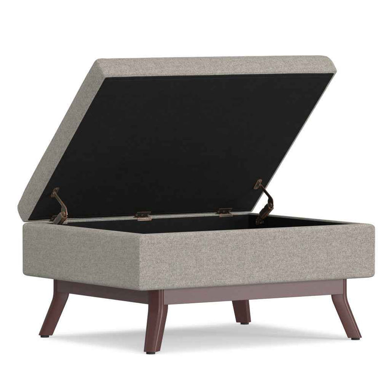 34" Gray and Brown Fabric Cocktail Ottoman With Storage