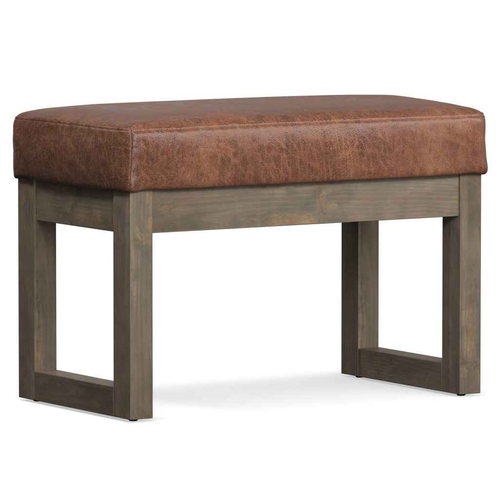 27" Brown Leather Footstool