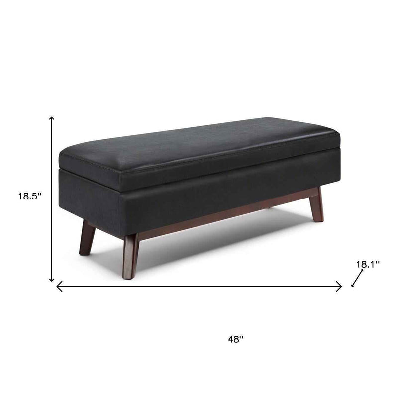 48" Black and Brown Leather Cocktail Ottoman With Storage