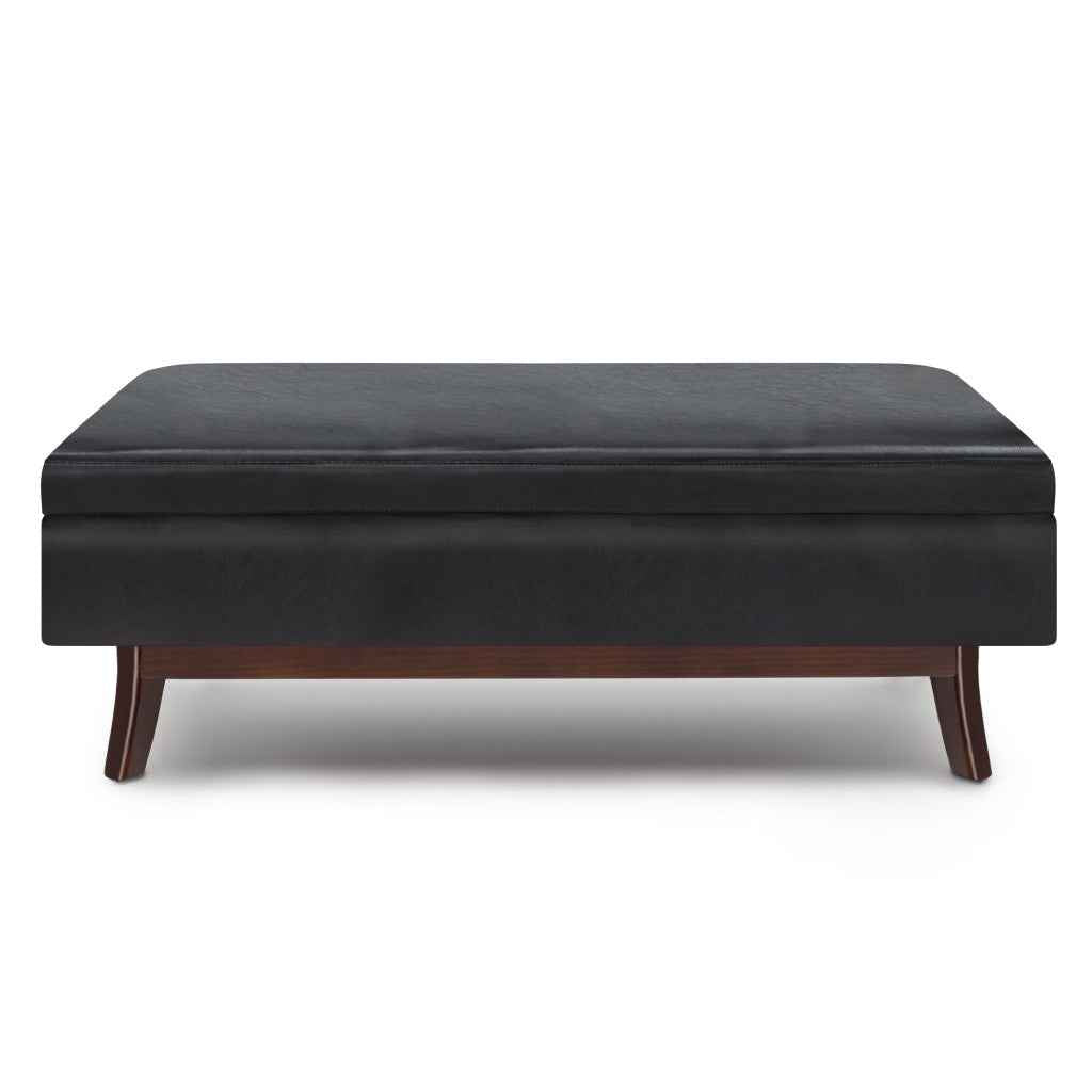 48" Black and Brown Leather Cocktail Ottoman With Storage