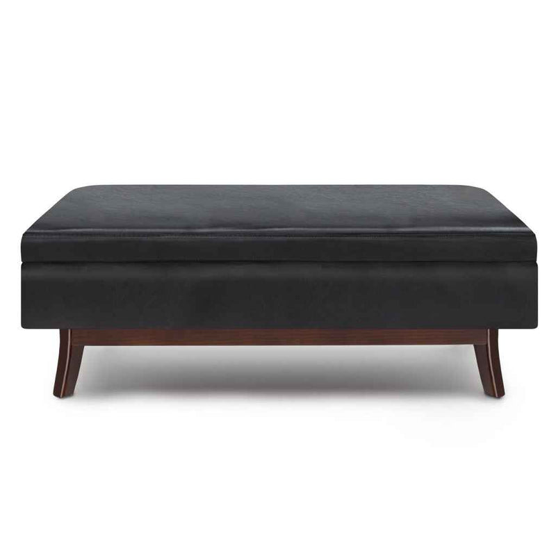 48" Black and Brown Leather Cocktail Ottoman With Storage