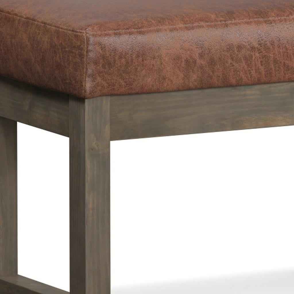 27" Brown Leather Footstool