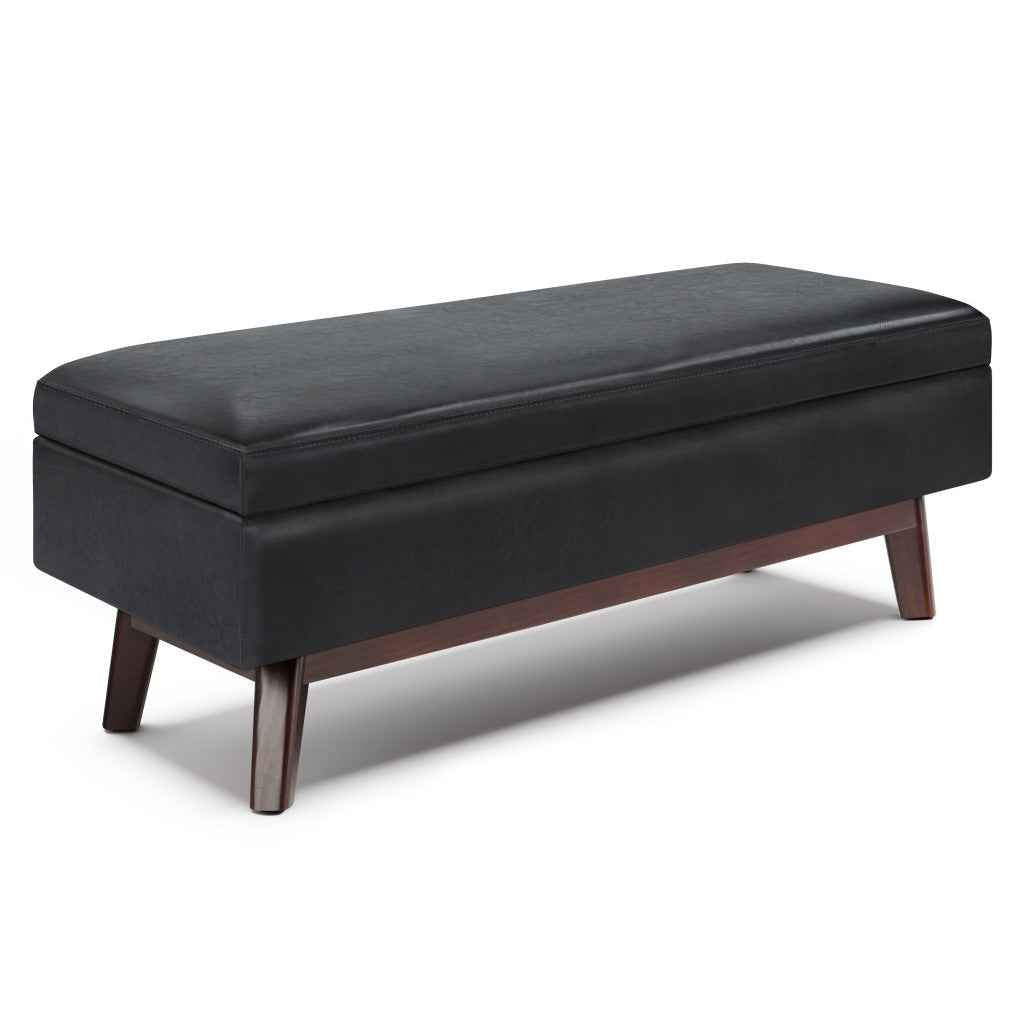 48" Black and Brown Leather Cocktail Ottoman With Storage