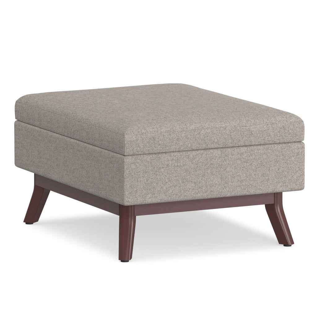 34" Gray and Brown Fabric Cocktail Ottoman With Storage
