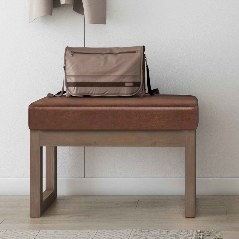 27" Brown Leather Footstool