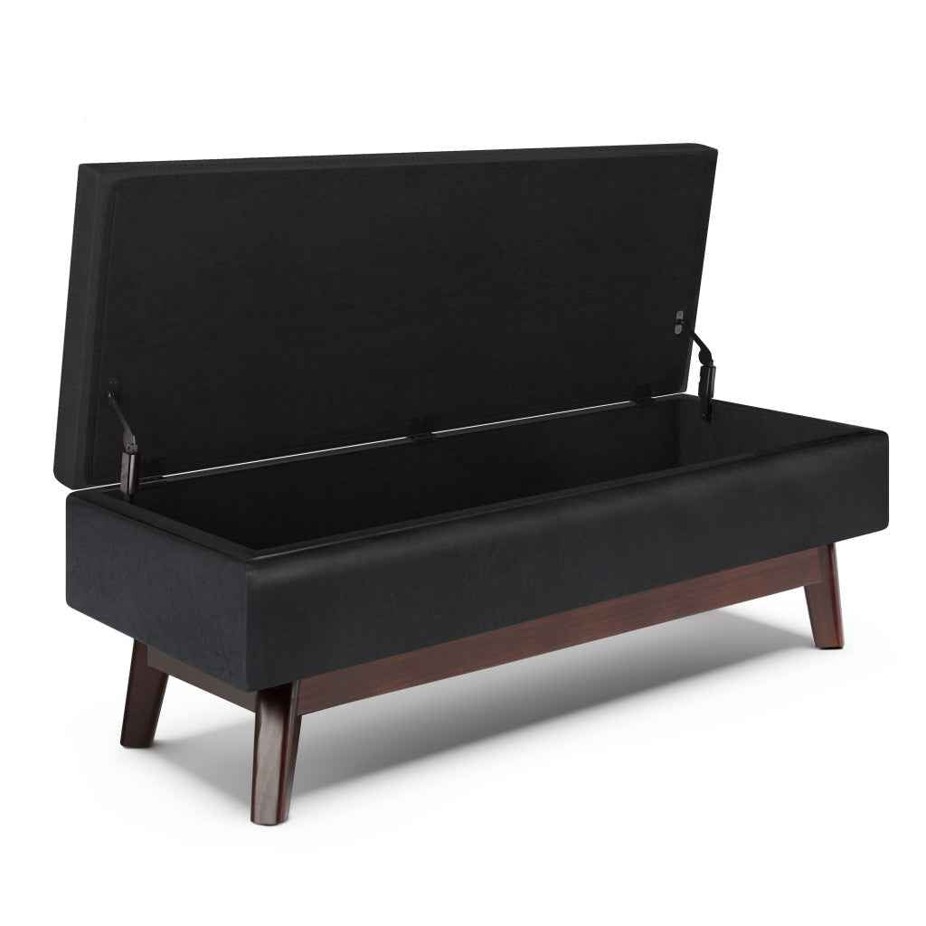 48" Black and Brown Leather Cocktail Ottoman With Storage