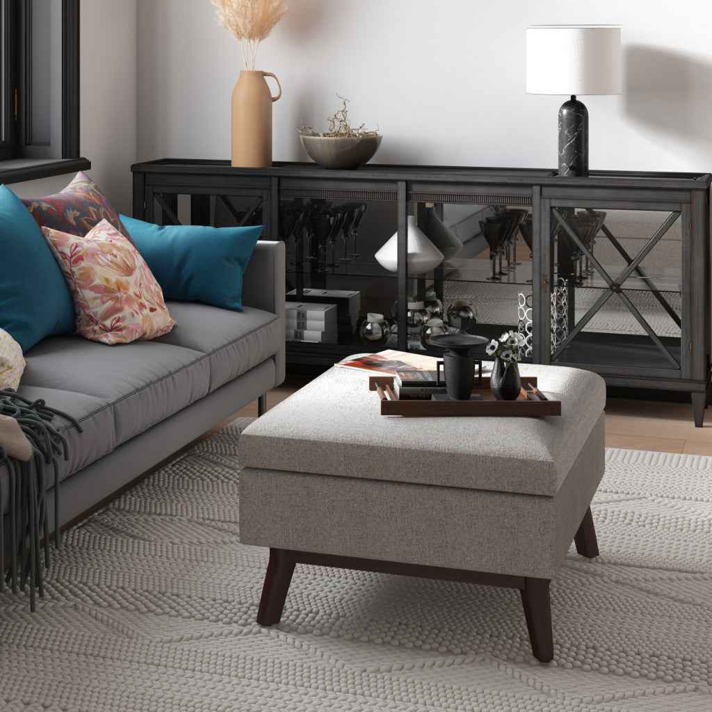 34" Gray and Brown Fabric Cocktail Ottoman With Storage