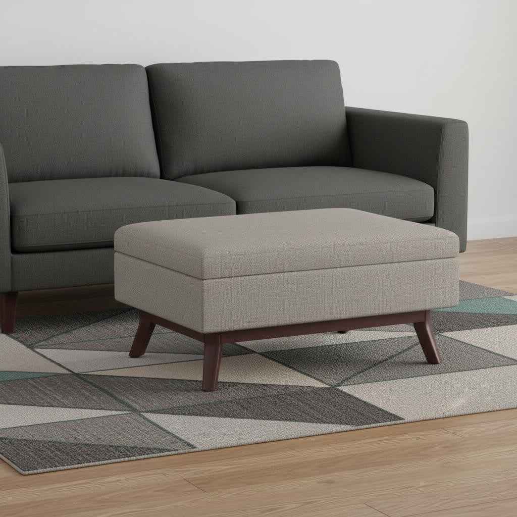 34" Gray and Brown Fabric Cocktail Ottoman With Storage