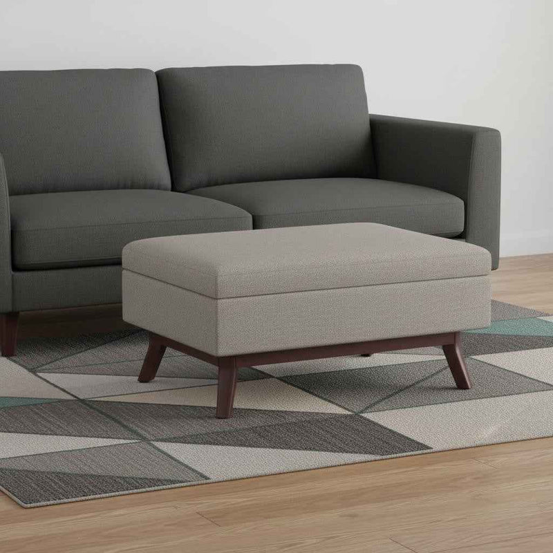 34" Gray and Brown Fabric Cocktail Ottoman With Storage