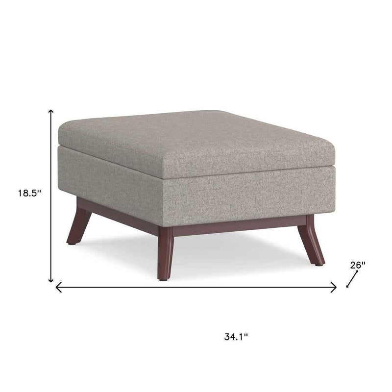 34" Gray and Brown Fabric Cocktail Ottoman With Storage