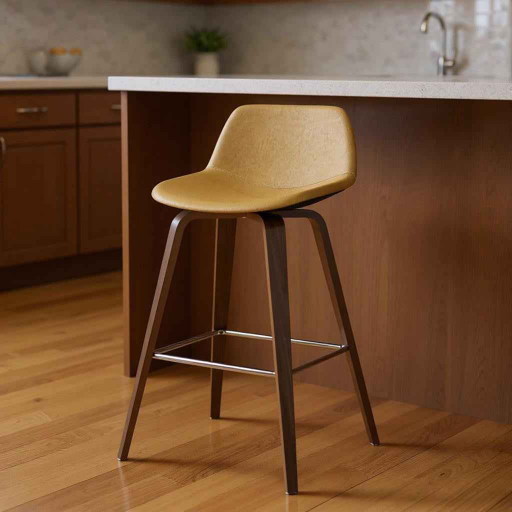 28" Yellow Wood Backless Counter Height Bar Chair