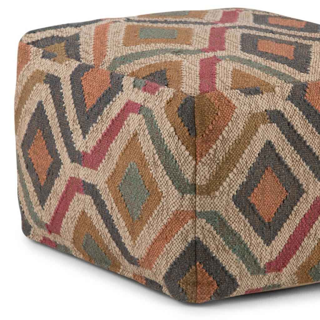 20" Blue Jute Pouf Ottoman