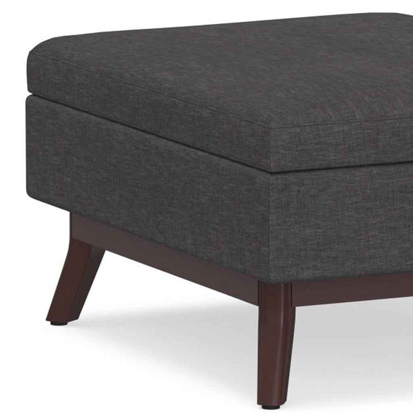 34" Gray and Brown Fabric Cocktail Ottoman With Storage