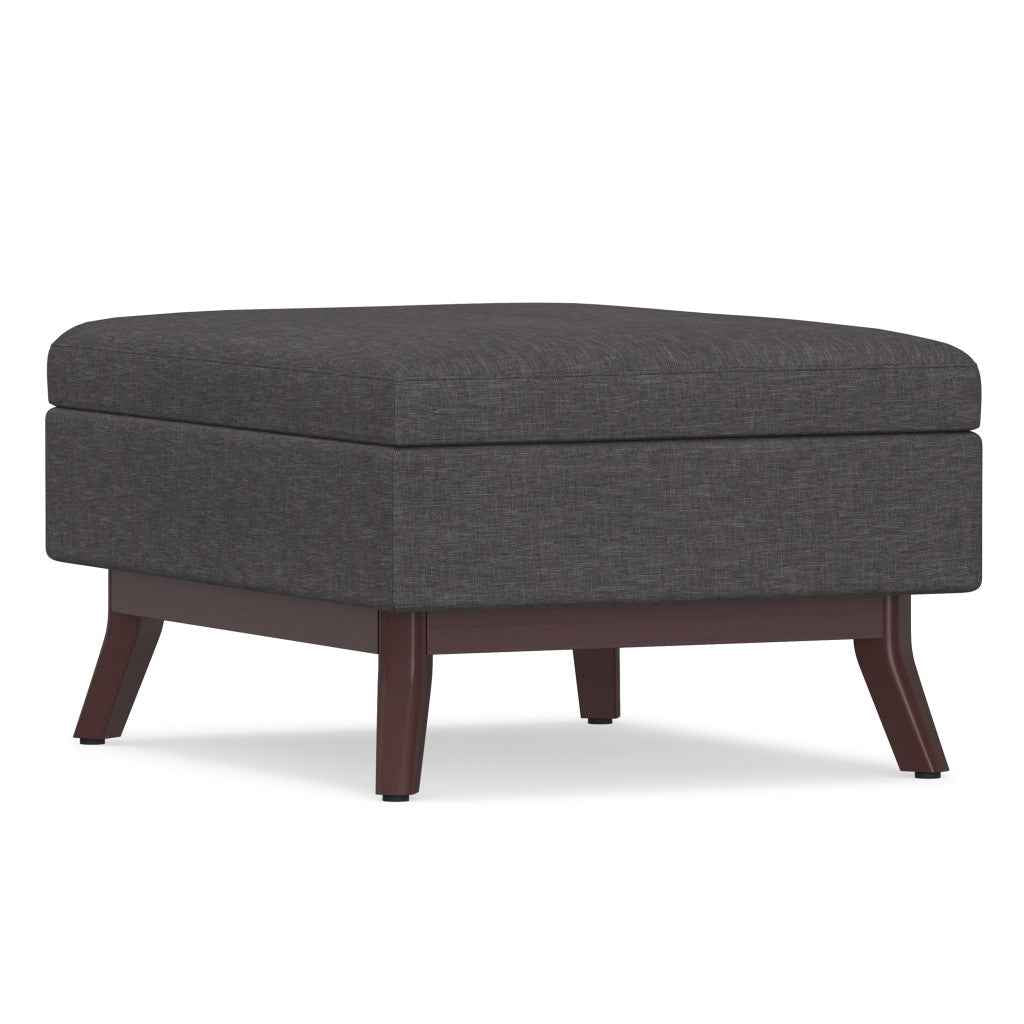 34" Gray and Brown Fabric Cocktail Ottoman With Storage