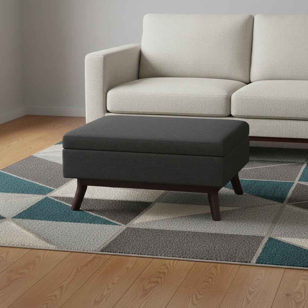 34" Gray and Brown Fabric Cocktail Ottoman With Storage