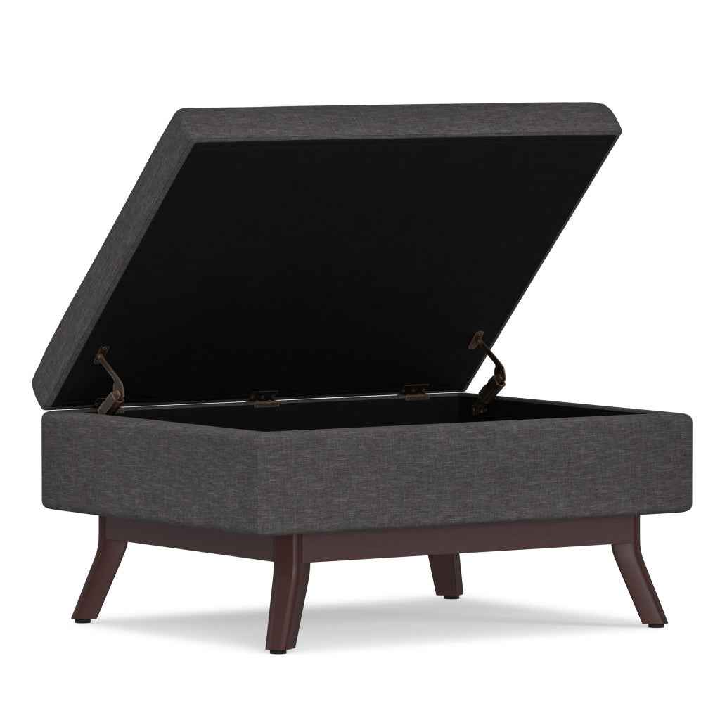 34" Gray and Brown Fabric Cocktail Ottoman With Storage