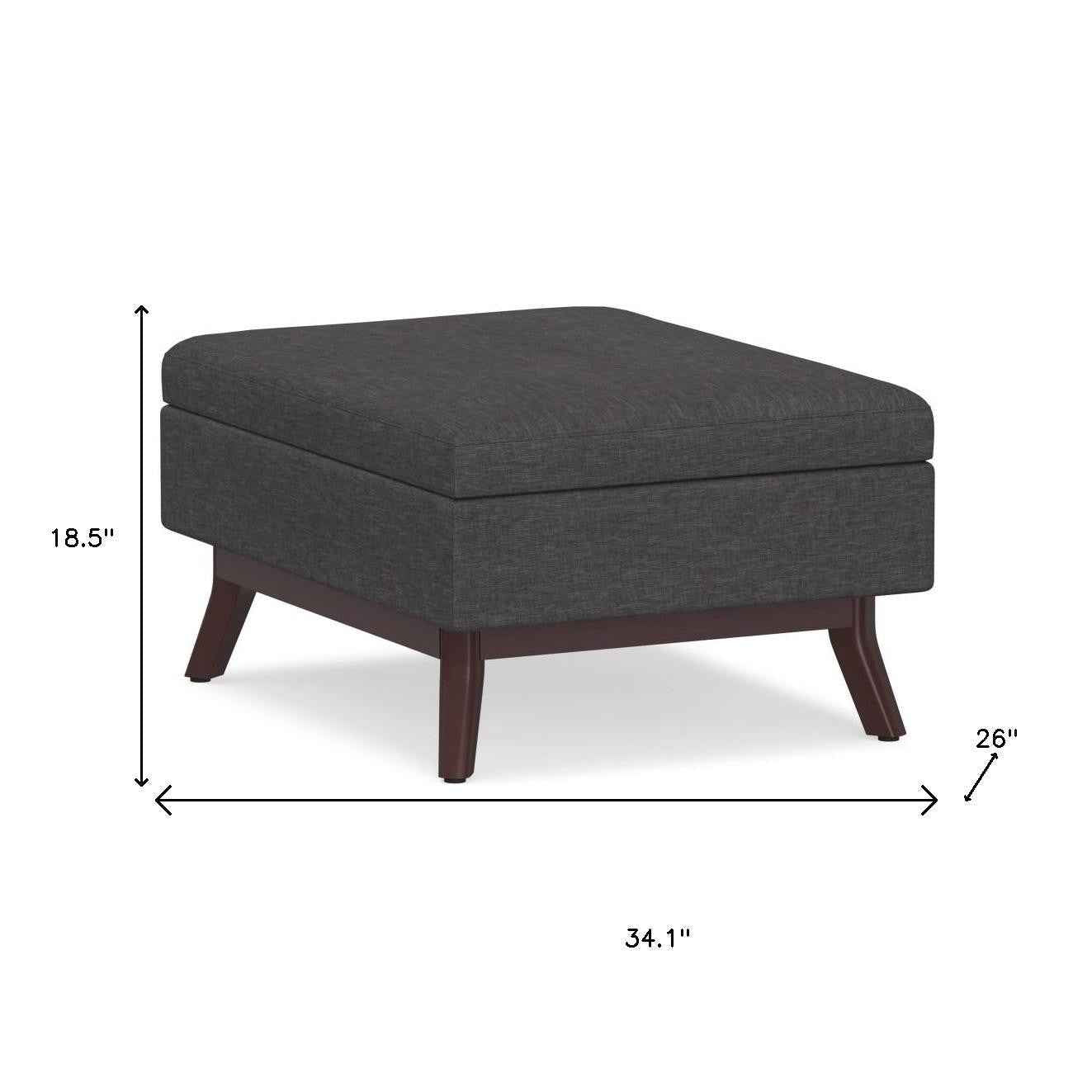 34" Gray and Brown Fabric Cocktail Ottoman With Storage