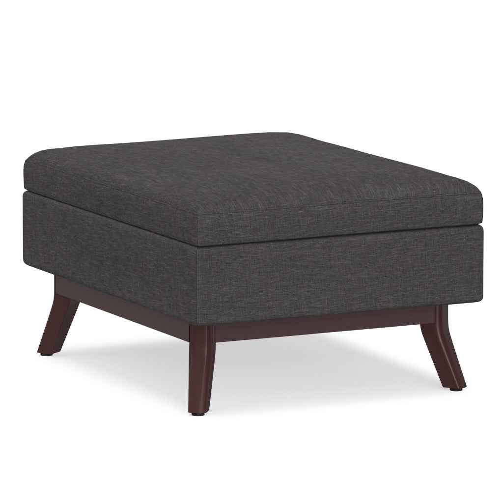 34" Gray and Brown Fabric Cocktail Ottoman With Storage