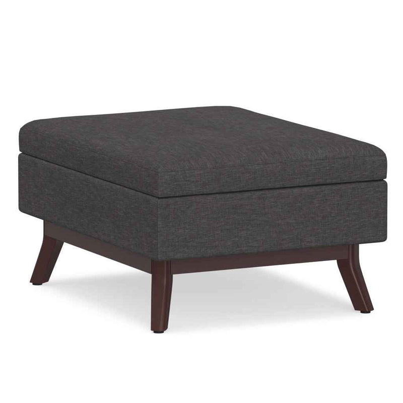 34" Gray and Brown Fabric Cocktail Ottoman With Storage