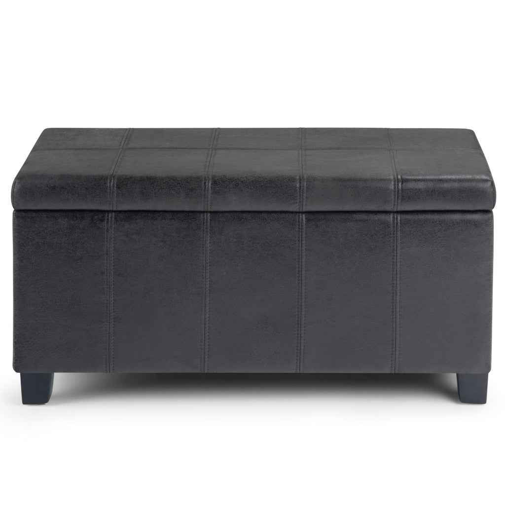 36" Dark Brown and Black Upholstery Storage Ottoman