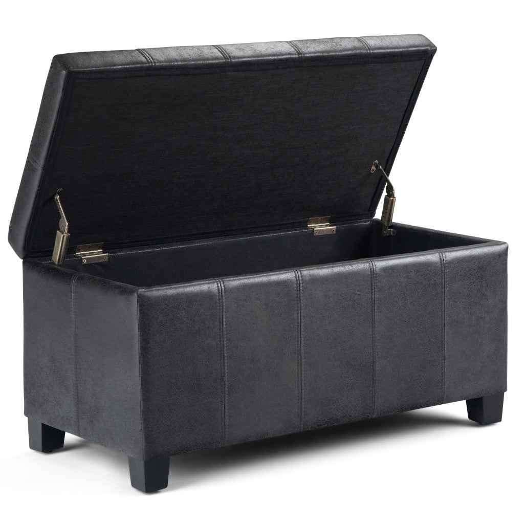 36" Dark Brown and Black Upholstery Storage Ottoman
