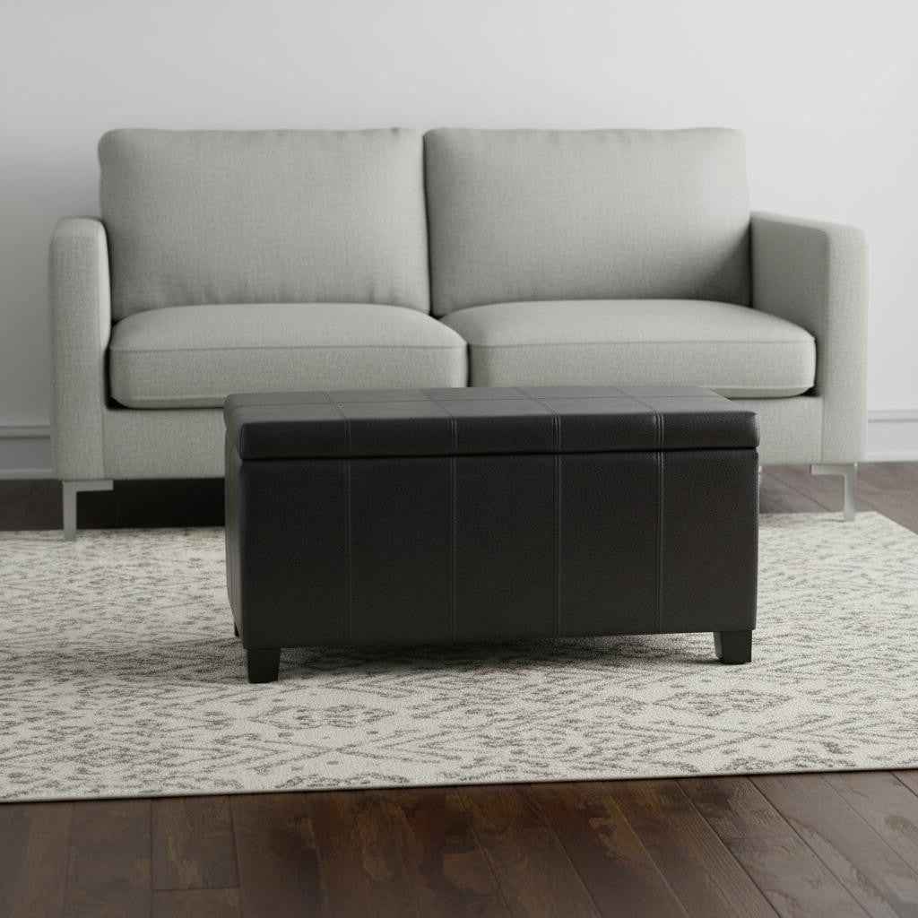 36" Dark Brown and Black Upholstery Storage Ottoman