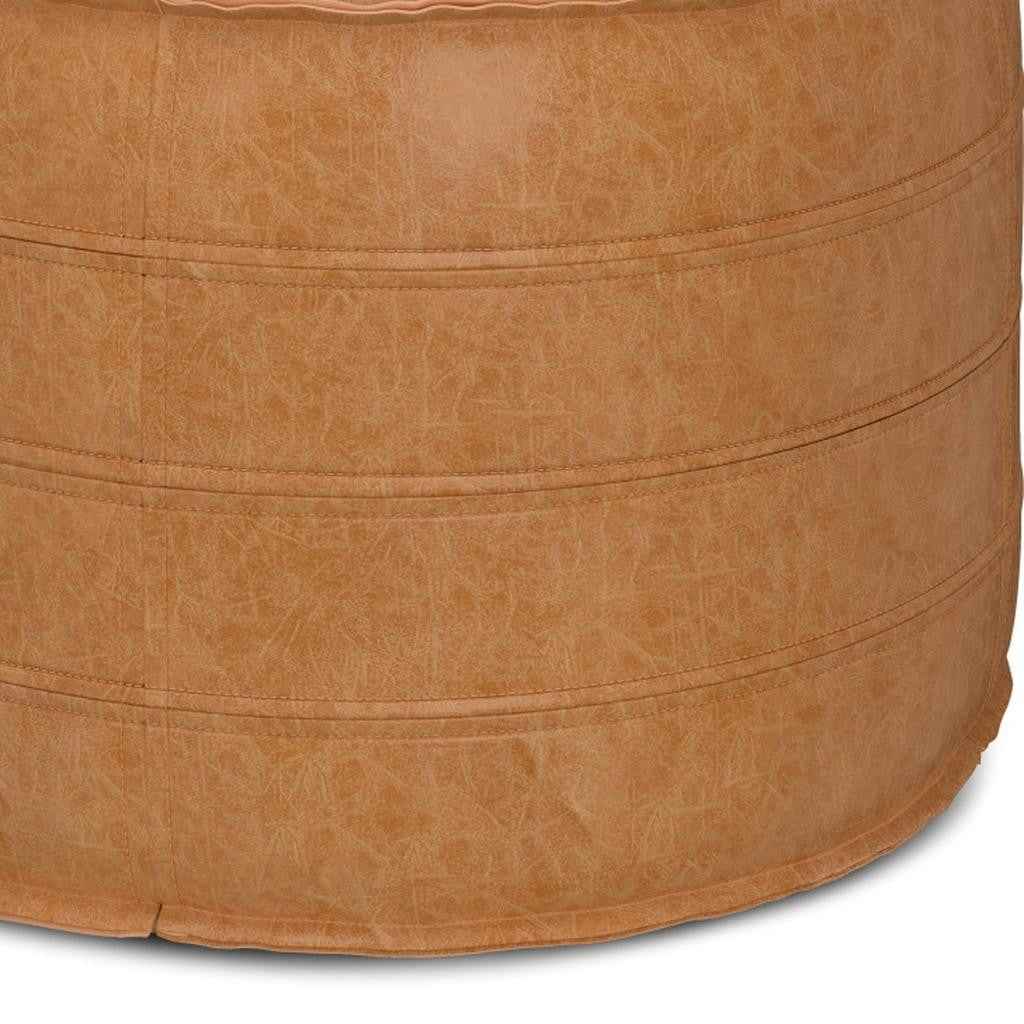 20" Brown Faux Leather Round Pouf Ottoman
